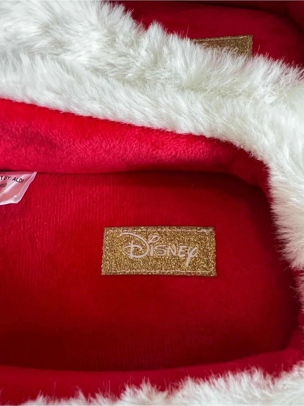 Disney Red Plaid Holiday Slippers with White Faux Fur Cuff